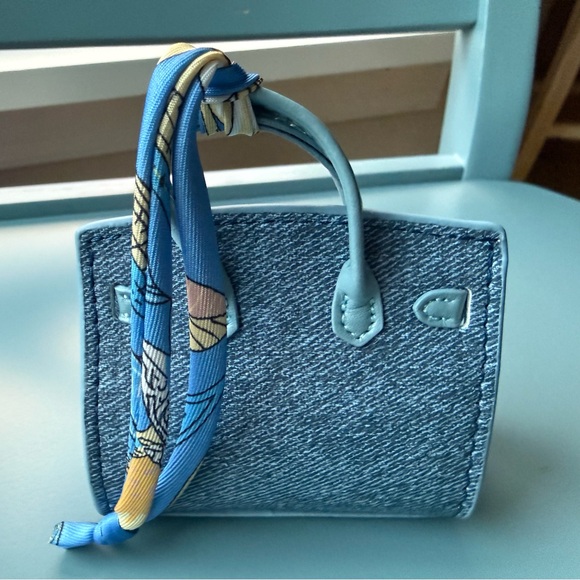 Tiny Blue Handbag Accessory With Mini Skinny Scarf - Picture 3 of 7